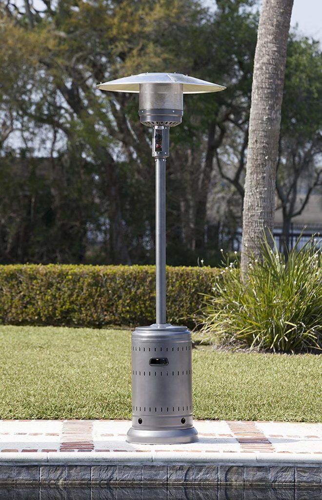 Outdoor photo of AmazonBasics Commercial Patio Heater in Slate Grey