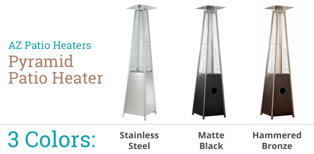 Pyramid Patio Heater, 3 Color Options (stainless steel, matte black, hammered bronze)